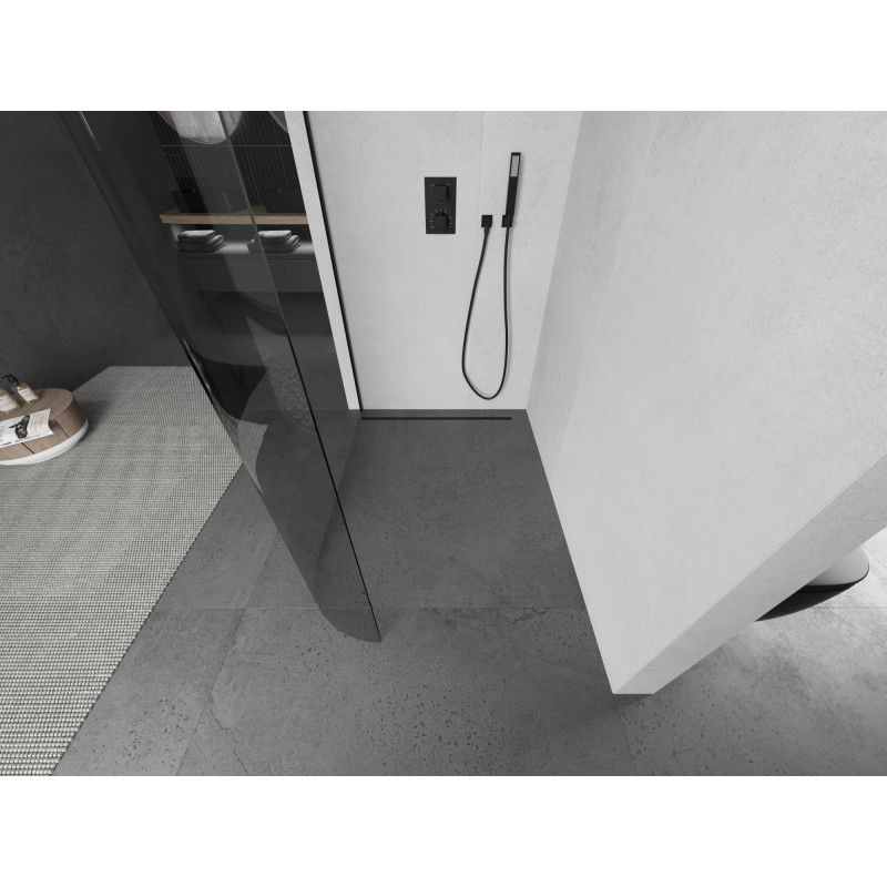 Mexen Kioto-R rundad Walk-in duschvägg 160 x 200 cm, transparent 8 mm, svart - 800-160-101-70-06