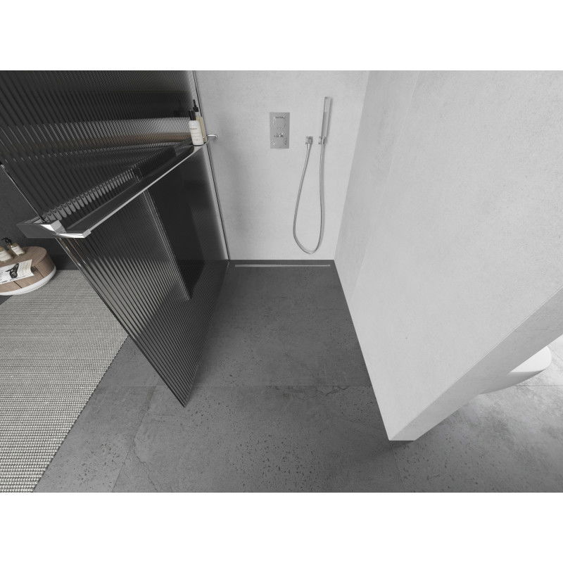 Mexen Kioto+ parede de duche com prateleira Walk-in 90 x 200 cm, riscas, cromo - 800-090-121-01-09