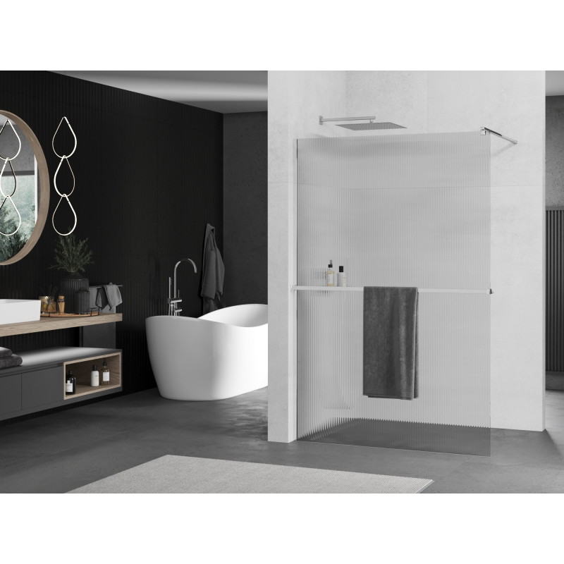 Mexen Kioto+ dušisein riiuliga Walk-in 140 x 200 cm, triibuline, kroom - 800-140-121-01-09