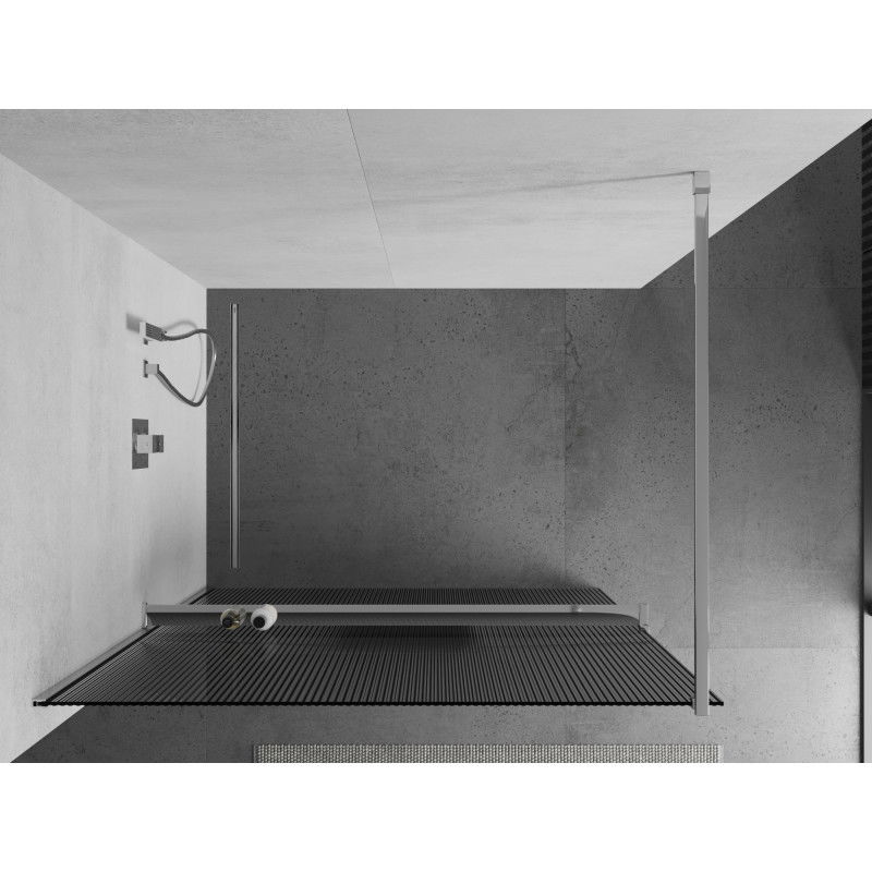 Mexen Kioto+ douchewand met plank Walk-in 140 x 200 cm, strepen, chroom - 800-140-121-01-09