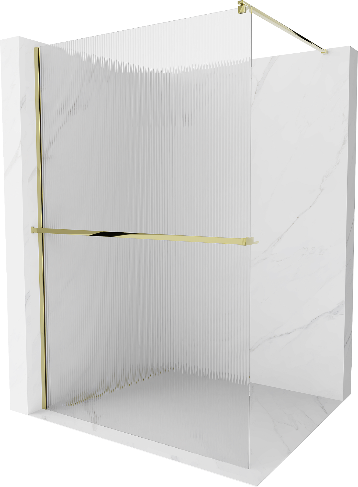 Mexen Kioto+ ścianka prysznicowa z półką Walk-in 70 x 200 cm, prążki, złota - 800-070-121-50-09