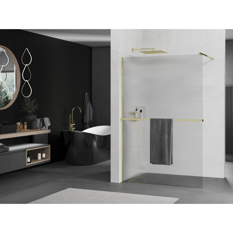 Mexen Kioto+ dušisein riiuliga Walk-in 70 x 200 cm, triibuline, kuldne - 800-070-121-50-09