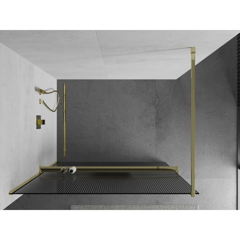 Mexen Kioto+ paroi de douche avec étagère Walk-in 110 x 200 cm, rayures, or - 800-110-121-50-09