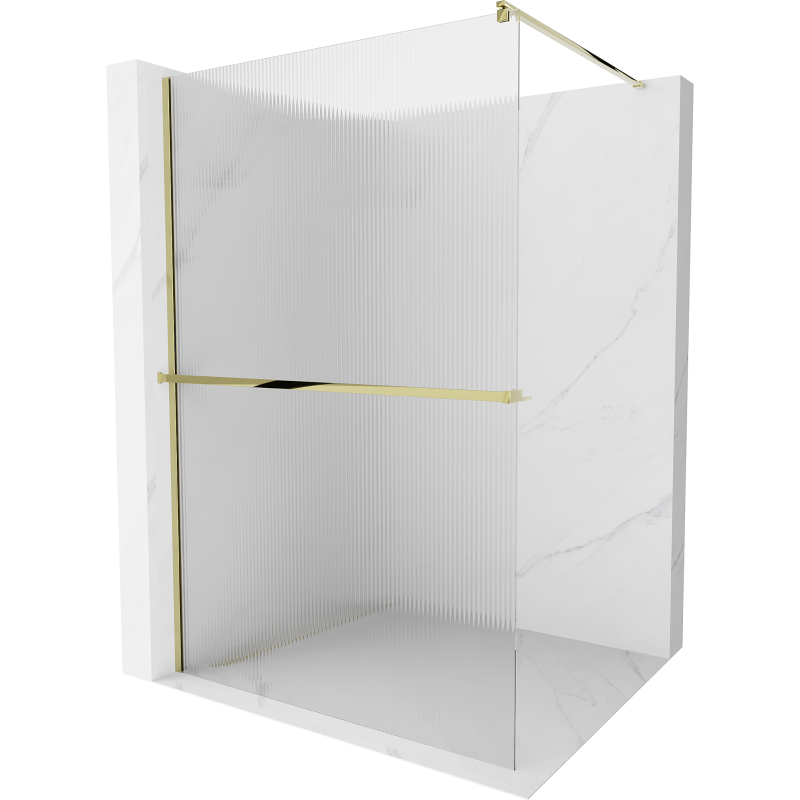 Mexen Kioto+ douchewand met plank Walk-in 120 x 200 cm, strepen, goud - 800-120-121-50-09