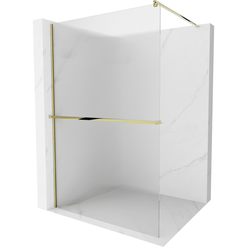 Mexen Kioto+ paroi de douche avec étagère Walk-in 120 x 200 cm, rayée, dorée - 800-120-121-50-09