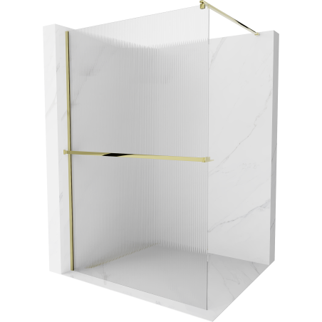 Mexen Kioto+ shower wall with Walk-in shelf 140 x 200 cm, stripe, gold - 800-140-121-50-09