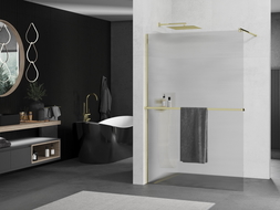 Mexen Kioto+ Duschwand mit Regal Walk-in 140 x 200 cm, Streifen, Gold - 800-140-121-50-09