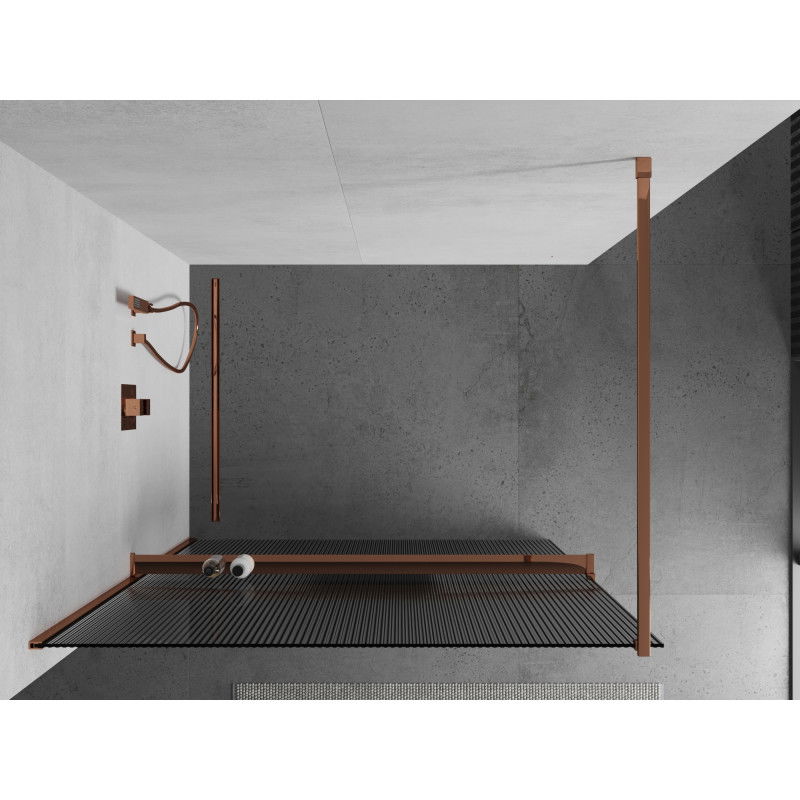 Mexen Kioto+ mampara de ducha con estante Walk-in 80 x 200 cm, rayas, oro rosa - 800-080-121-60-09