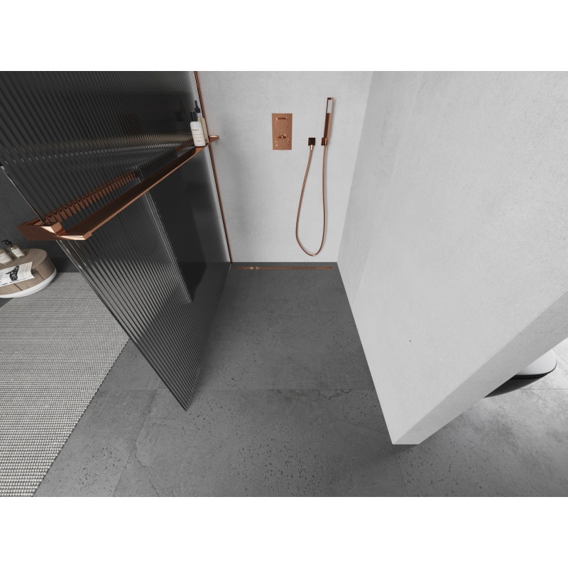 Mexen Kioto+ dušisein riiuliga Walk-in 90 x 200 cm, triibuline, roosa kuld - 800-090-121-60-09