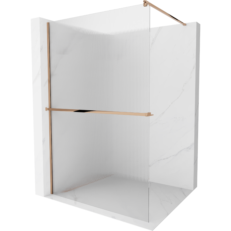 Mexen Kioto+ Duschwand mit Regal Walk-in 130 x 200 cm, Streifen, Roségold - 800-130-121-60-09