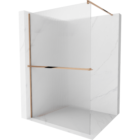 Mexen Kioto+ Duschwand mit Ablage Walk-in 130 x 200 cm, Streifen, Roségold - 800-130-121-60-09