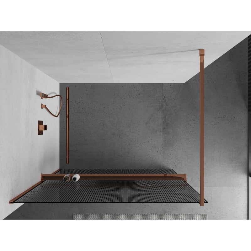 Mexen Kioto+ Duschwand mit Ablage Walk-in 130 x 200 cm, Streifen, Roségold - 800-130-121-60-09