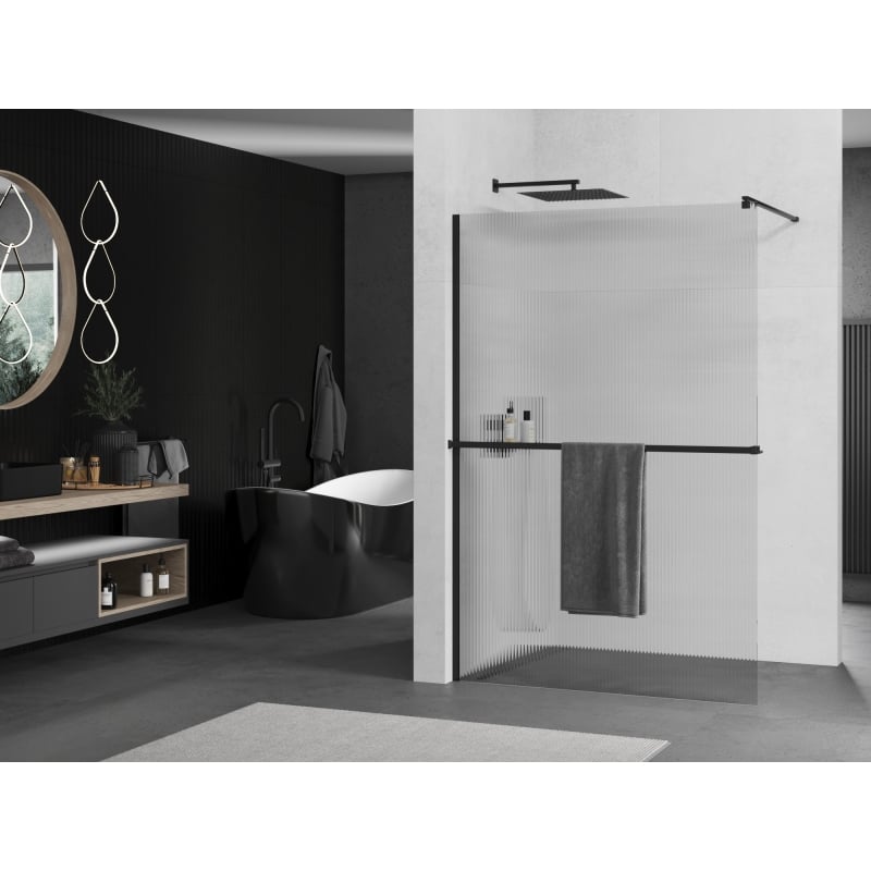 Mexen Kioto+ dušinurk riiuliga Walk-in 70 x 200 cm, triibuline, must - 800-070-121-70-09