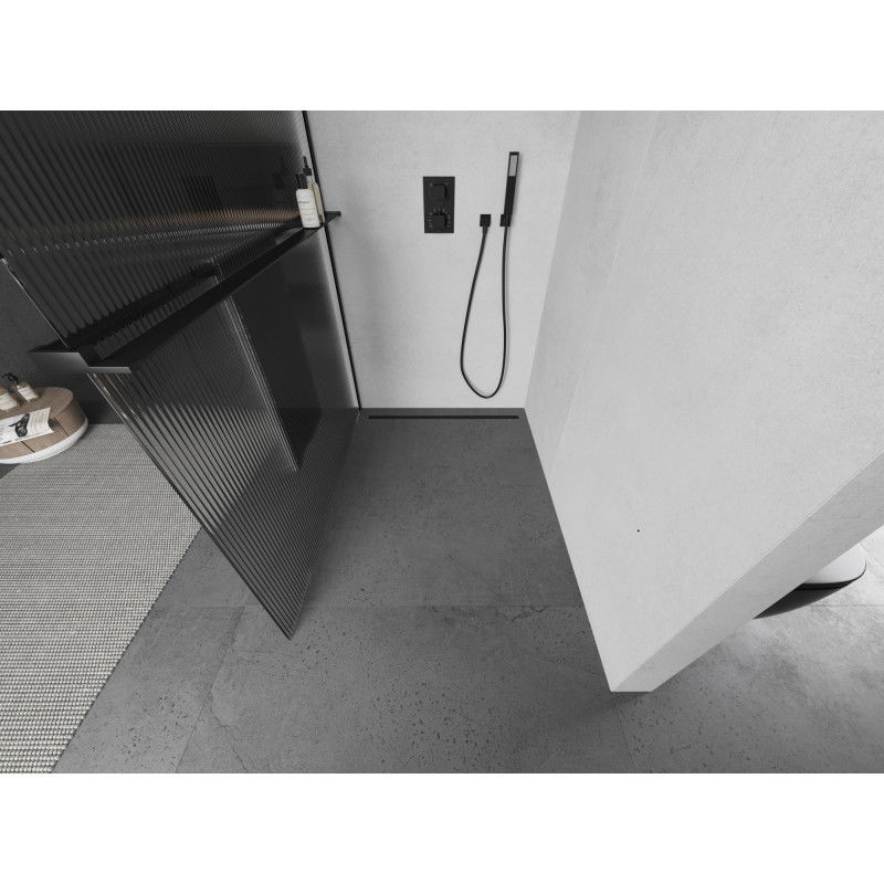 Mexen Kioto+ douchewand met plank Walk-in 80 x 200 cm, strepen, zwart - 800-080-121-70-09