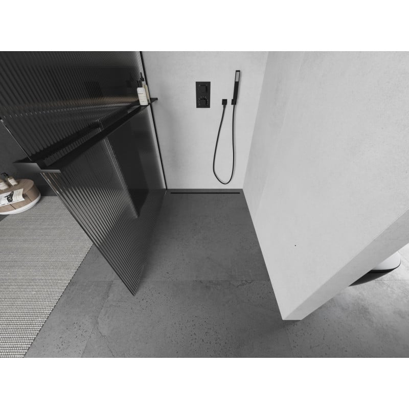 Mexen Kioto+ duschvägg med hylla Walk-in 80 x 200 cm, ränder, svart - 800-080-121-70-09
