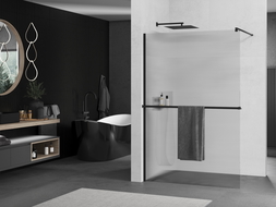 Mexen Kioto+ paroi de douche avec étagère Walk-in 90 x 200 cm, rainuré, noire - 800-090-121-70-09