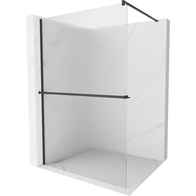 Mexen Kioto+ paroi de douche avec étagère Walk-in 120 x 200 cm, rayures, noire - 800-120-121-70-09