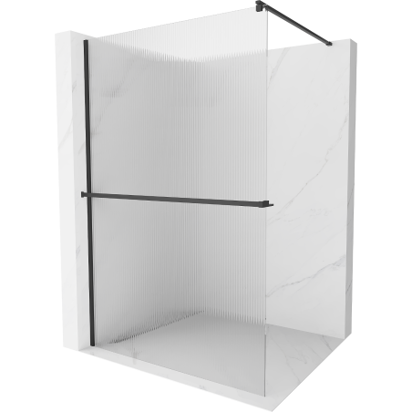 Mexen Kioto+ shower wall with Walk-in shelf 140 x 200 cm, stripes, black - 800-140-121-70-09