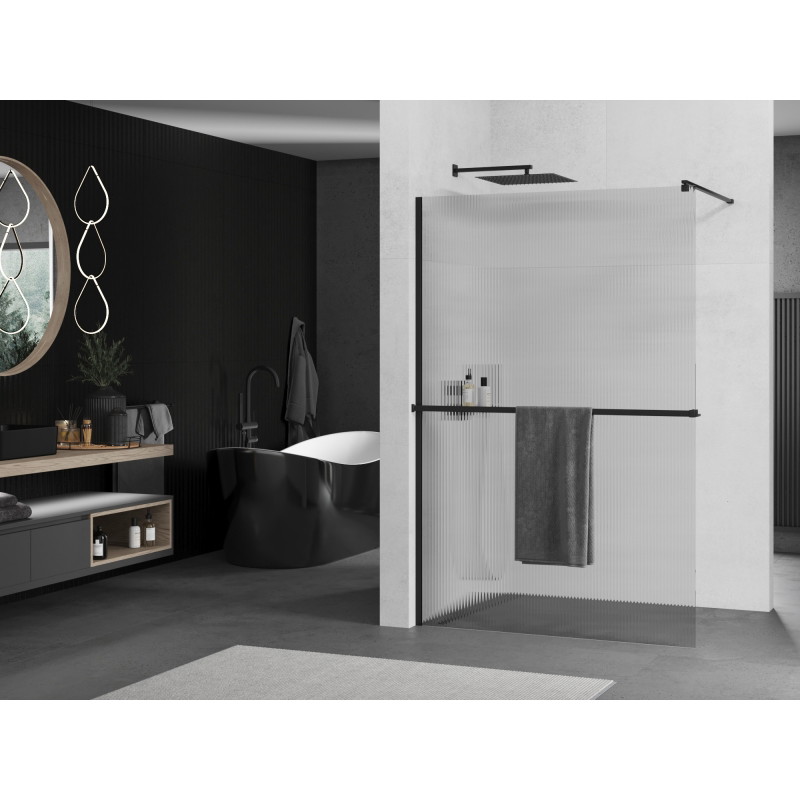Mexen Kioto+ Dušisein riiuliga Walk-in 140 x 200 cm, triibuline, must - 800-140-121-70-09