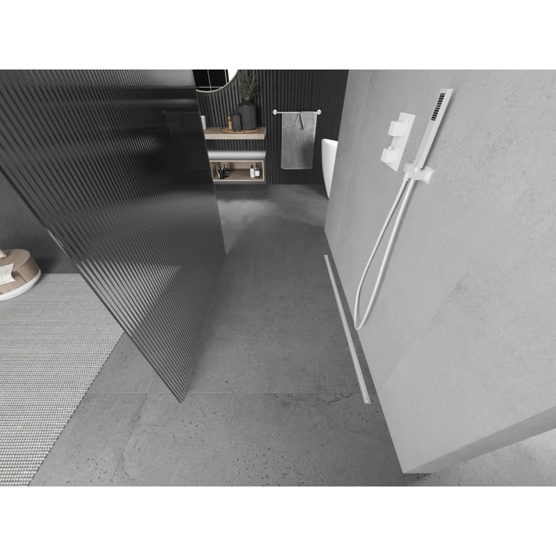 Mexen Kioto fristående duschvägg 100 x 200 cm, ränder 8 mm, vit - 800-100-002-20-09