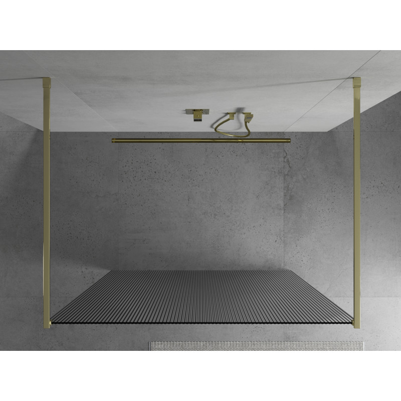 Mexen Kioto ścianka prysznicowa wolnostojąca 100 x 200 cm, prążki 8 mm, złota - 800-100-002-50-09