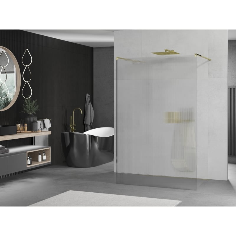 Mexen Kioto paroi de douche autoportante 110 x 200 cm, rayures 8 mm, dorée - 800-110-002-50-09