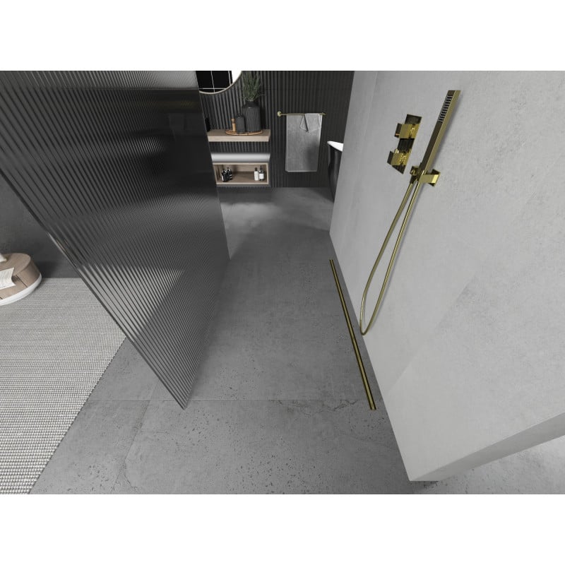 Mexen Kioto freestanding shower wall 130 x 200 cm, 8 mm stripes, gold - 800-130-002-50-09