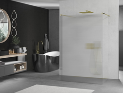 Mexen Kioto freistehende Duschwand 130 x 200 cm, Streifen 8 mm, Gold - 800-130-002-50-09