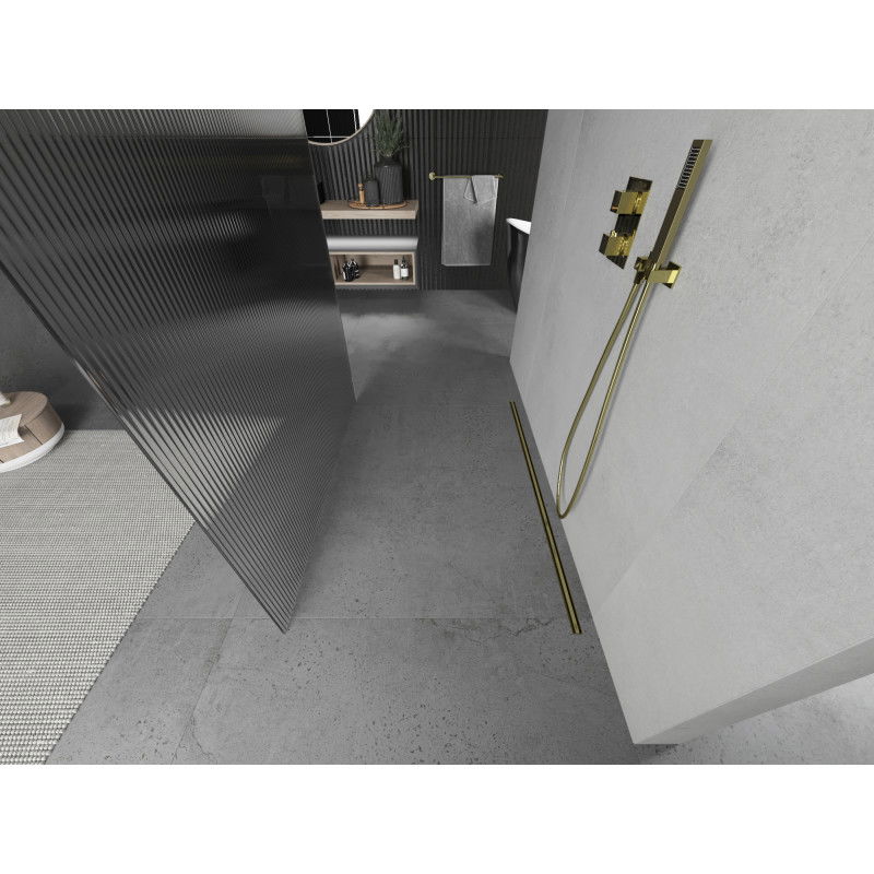 Mexen Kioto fristående duschvägg 140 x 200 cm, ränder 8 mm, guld - 800-140-002-50-09