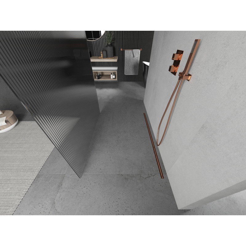 Mexen Kioto fräistéierend Duschwand 100 x 200 cm, Sträifen 8 mm, rosa Gold - 800-100-002-60-09