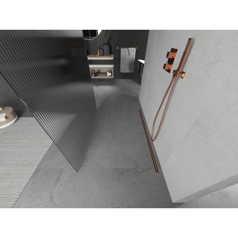 Mexen Kioto paroi de douche autoportante 100 x 200 cm, rayures 8 mm, or rose - 800-100-002-60-09