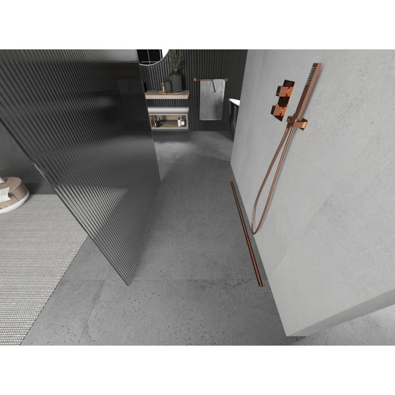 Mexen Kioto paroi de douche autoportante 110 x 200 cm, rayures 8 mm, or rose - 800-110-002-60-09
