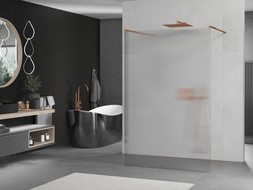 Mexen Kioto vrijstaande douchewand 140 x 200 cm, streepjes 8 mm, roze goud - 800-140-002-60-09