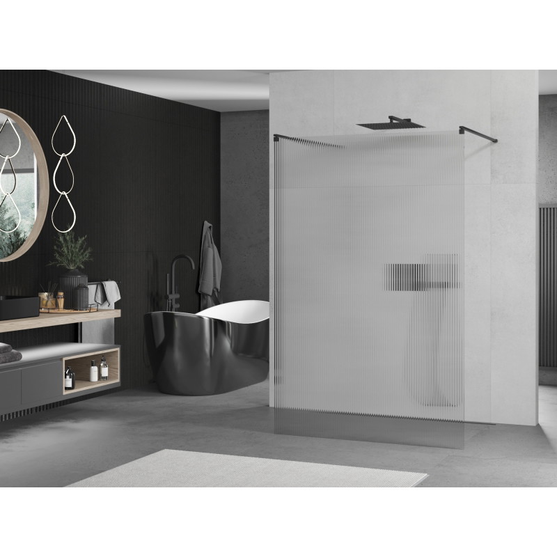 Mexen Kioto Freistehende Duschwand 100 x 200 cm, gestreift 8 mm, schwarz - 800-100-002-70-09