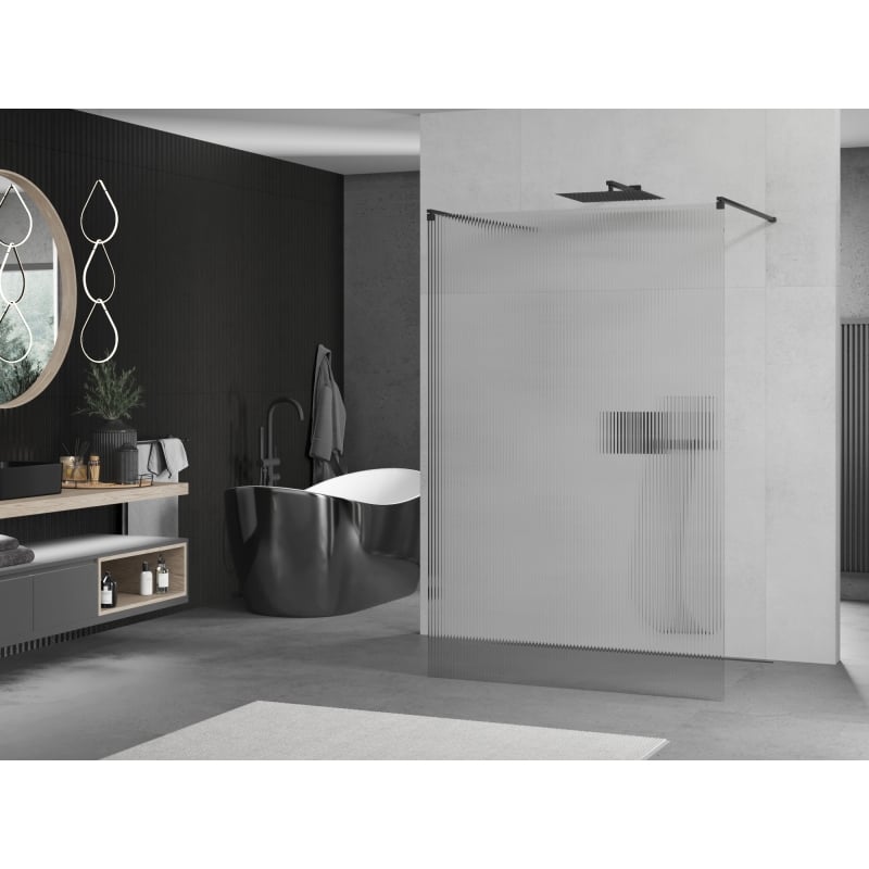 Mexen Kioto freestanding shower screen 130 x 200 cm, ribbed 8 mm, black - 800-130-002-70-09