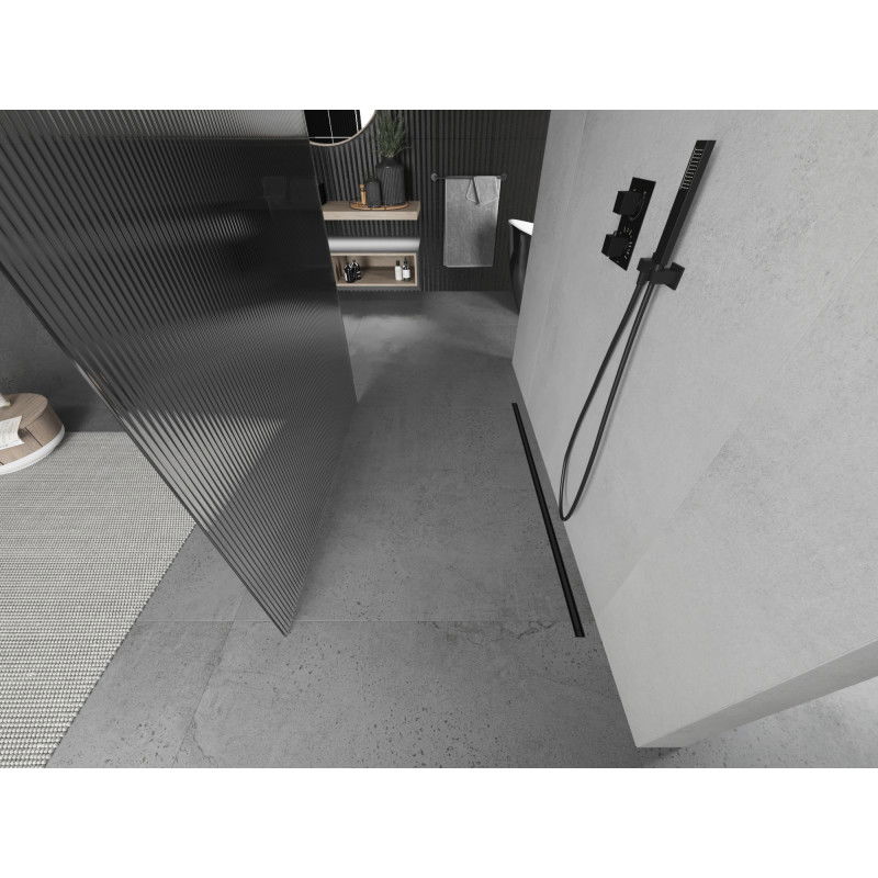 Mexen Kioto paroi de douche autoportante 130 x 200 cm, stries 8 mm, noir - 800-130-002-70-09