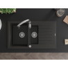 Mexen Matias fregadero de granito de 1,5 cubetas con escurridor y grifo de cocina Savita, negro/dorado - 6502-75-672601-00