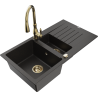 Mexen Matias 1.5-bowl granite sink with drainer and Savita kitchen tap, black/gold - 6502-75-672601-50