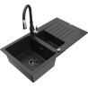 Mexen Matias fregadero de granito 1,5 senos con escurridor y grifo de cocina Savita, negro/oro - 6502-75-672601-70-B