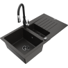 Mexen Matias granite sink 1.5-bowl with drainer and Savita kitchen tap, black/gold - 6502-75-672601-70-B