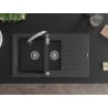 Mexen Matias 1.5-bowl granite sink with drainer and Savita kitchen faucet, speckled black - 6502-76-672601-00