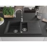 Mexen Matias 1.5-bowl granite sink with drainer and Savita kitchen faucet, speckled black - 6502-76-672601-00