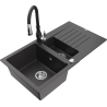 Mexen Matias granite sink 1.5-bowl with drainer and Savita kitchen tap, black speckled - 6502-76-672601-70