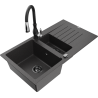 Mexen Matias granite sink 1.5-bowl with drainer and kitchen faucet Savita, speckled black - 6502-76-672601-70-B