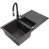 Mexen Matias granitno pomivalno korito z 1,5 predelkom z odcejalnikom in kuhinjsko pipo Savita, črna s pikami