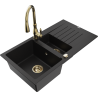 Mexen Matias granite sink 1.5-bowl with drainer and Savita kitchen tap, black - 6502-77-672601-50