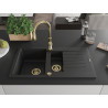 Mexen Matias 1,5 nodalīts granīta izlietne ar noteci un virtuves jaucējkrānu Savita, melna - 6502-77-672601-50