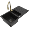 Mexen Matias 1.5-bowl granite sink with drainer and Savita kitchen faucet, black - 6502-77-672601-50-B