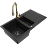 Mexen Matias granite sink 1.5-bowl with drainer and Savita kitchen tap, black - 6502-77-672601-50-B
