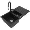 Mexen Matias granite sink 1.5-bowl with drainer and Savita kitchen tap, black - 6502-77-672601-70
